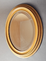 Húsvéti akció! Gyönyörű antik fa keretes ovális tükör /25,5 × 30,5 cm