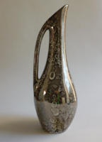 Kőporc Viteg szürke lüsztermázas, kézzel festett karcsú kancsóváza 29 cm