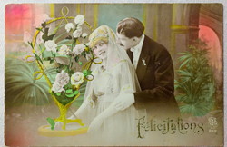 Antik  üdvözlő romatikus fotó képeslap esküvő