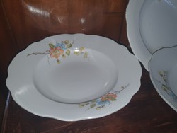 4 Pcs. Gilded Zsolnay flower patterned soup plate, deep plate