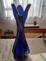 Cseh Kézműves - Ezüst kék Üveg Váza