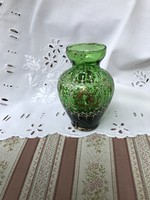 Enamel painted, gilded green small vase 10.5 cm high