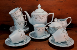 Régi tavaszi virágmintás  porcelán teás vagy hosszú kávés 6 személyes készlet