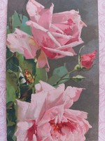Régi képeslap levelezőlap pink rózsa