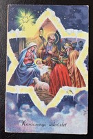 Karácsonyi képeslap 1934. kis Jézus, jászol, Betlehem, csillag