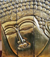 3 részes, Buddha fejes, arany színű, fa fali dísz - 60*70 cm