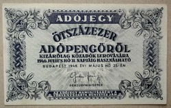 Magyarország Adójegy 500000 Adópengőről 1946 XF