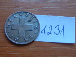 Switzerland 2 rappen 1955 / b mintmark (bern), bronze # 1231
