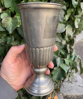 Antique old large metal cup goblet glass chalice or vase perhaps long silver plated old