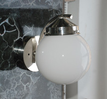 Art deco nickel-plated wall panel renovated - milk glass sphere hood