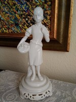 A very rare girl from Herend with a basket of pierced soles with an excellent mark! Collectible piece!