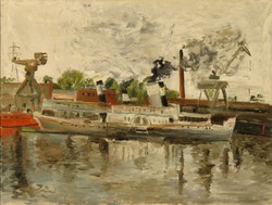 Hungarian painter: Újpest shipyard 1964