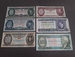 10, 20, 50, 100, 500, 1000 forintos régi papír bankjegyek (forint sor) - Régi magyar Ft papírpénzek