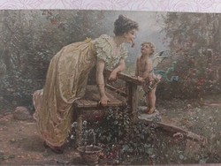 Régi képeslap 1920 H. Zatzka művészeti levelezőlap hölgy angyal