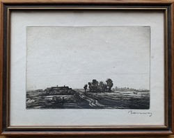Jenő Barcsay (1900-1988) Great Plain Landscape (around 1970) c. Etching / 15x22 cm /