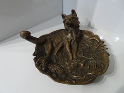 Very nice bronze card holder, fox with a rooster.