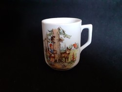 Rare zsolnay fairytale mug, porcelain mug, red and wolf, with old mark, from 1 ft