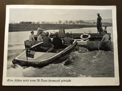 II. világháborús német képeslap - Wehrmacht pontoshídépítő hajó