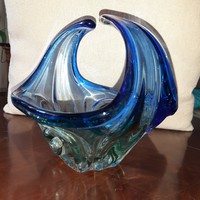 Kék muránói üveg kosár / tál / asztalközép