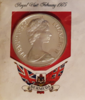 1975  $25  48.7g Ezüst Pénzérme Elizabeth II. Bermuda  Erzsébet Királynő Bermudai Látogatása