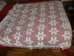 Fringed, knot lace tablecloth, off-white