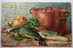 Antik festmény konyhai csendélet motívum képeslap