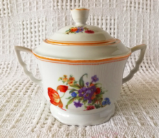 Fabulous antique leprechaun with ears of Zolnay sugar bowl with spring bouquet pattern