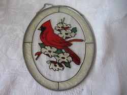 Window decoration with bird, floral, oval glass