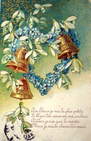 Antik francia üdvözlő képeslap verssel hóvirág