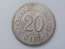 Szerbia 20 Para 1884 érme - Szerb 20 para 1884 külföldi pénzérme