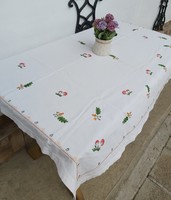 Beautiful mushroom acorn embroidered on floral tablecloth tablecloth nostalgia collectible piece of village tablecloth