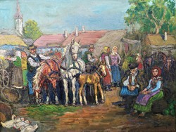 Kolozsváry Kamilló (1936 - 2008) Vásárban c. festménye EREDETI GARANCIÁVAL!!