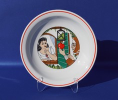 Régi retro Zsolnay porcelán gyerek mély tányér Hófehérke mese mintával