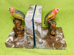Old marble sided book holder with columns with bird statue, hand drawn molded birds