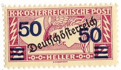 Ausztria különleges kézbesítésű bélyeg "Deutschösterreich" felülnyomással 1921