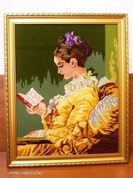 Handmade handmade large reading woman tapestry tapestry picture with antique frame