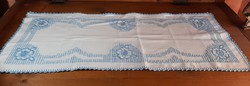 Blue embroidered tablecloth, needlework, running 80 x 34 cm.