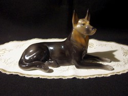Hollóházi porcelán fekvő német juhász kutya