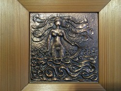 Retro Kopcsányi Ottó Sellő bronz falidísz keretezve