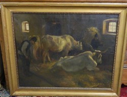 Edvi illés aladár (1870 - 1958) oxen in the barn painting