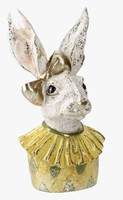 Vintage antikolt sárga ruhás nagy masnis nyuszi nyúl húsvéti dekoráció, szobor, dísz