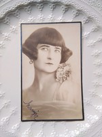 Antique sepia photo sheet, elegant lady with bob hairstyle, string of pearls, circa 1930