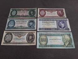 10, 20, 50, 100, 500, 1000 HUF old paper banknotes (HUF line) - old Hungarian ft paper money
