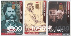 Hungarian phone card 0935 1999 two strauss and chopin ods 4 100,000-50,000-99,000 pcs.