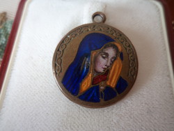 Antique religious pendant_ fire enamel_compartment enamel, hand painted