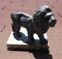 Antique Cast Solid Iron Lion Statue on Marble Base