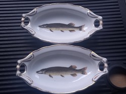2 db antik halcsontos, antik halas/antik halmintás porcelán tálka/ szardínias szecessziós tálka