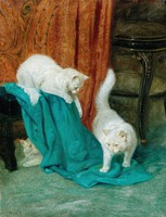 Arthur heyer - kittens playing with blue sheets - reprint