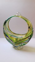Czech bohemia retro colored glass basket offering