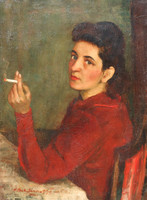 János P. Bak: a woman smoking a cigarette, 1940